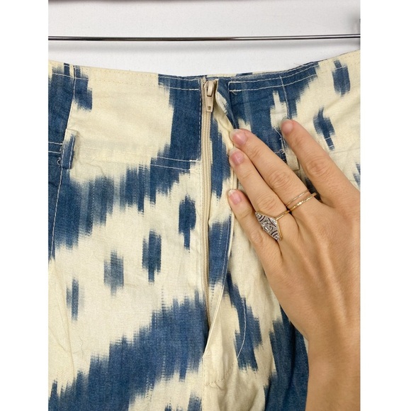 Zara Limited Edition Printed Ramie High Rise Aztec Wide Leg Trouser Pant Blue M - Picture 5 of 10